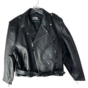 FMC Leather Motorcycle Biker Black Men’s Jacket Size 52